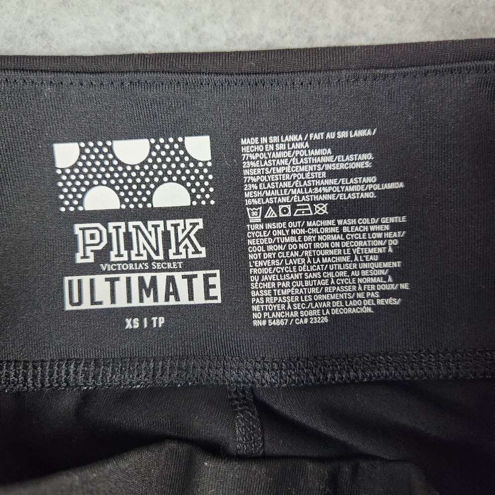 PINK Victoria's Secret Ultimate Leggings XS Black Pink Logo Side Stripe Mesh - Picture 2 of 7